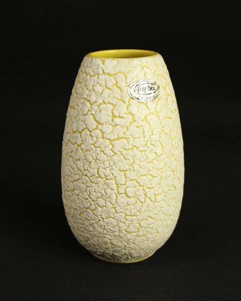 50er Jahre Jasba Keramik Vase - gelb - weisse Schrumpfglasur