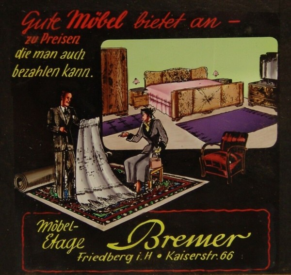Fotoplatte - Positiv - Werbung - Möbel Etage Bremer - 40er / 50er Jahre-Copy-Copy
