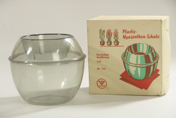50er Jahre Hyazinthen Schale / Vase - Keil Plastic - grau - OVP