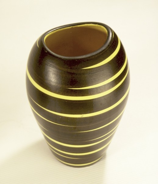 50er Jahre Keramik Vase - gelb/schwarz
