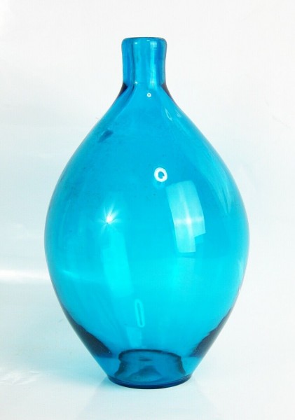 60er Jahre Design Glas Vase - MAGNOR Norway - blau - 21 cm