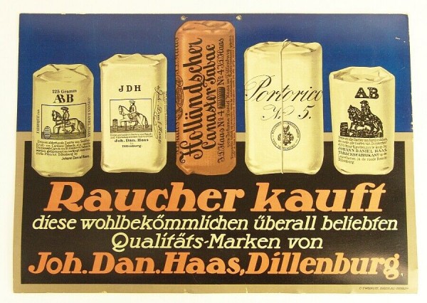 30er Jahre Tabak Werbeplakat - Haas Dillenburg - Wiskott Breslau-Berlin