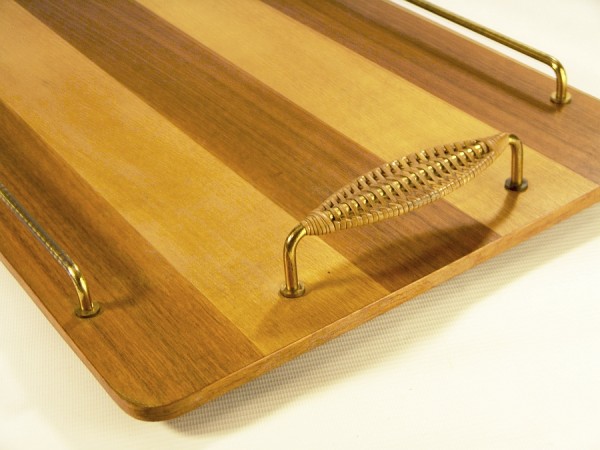 50er Jahre Tablett - Holz - Messing