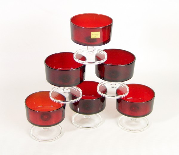 6er Set - 60er Jahre LUMINARC Gläser - rot - Dessert - Sektschalen