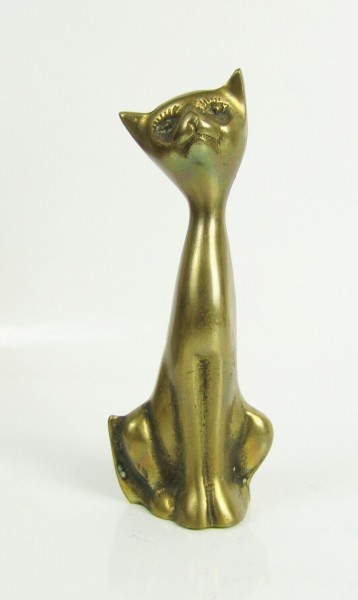 60er Jahre Messing Figur - Katze - 18 cm