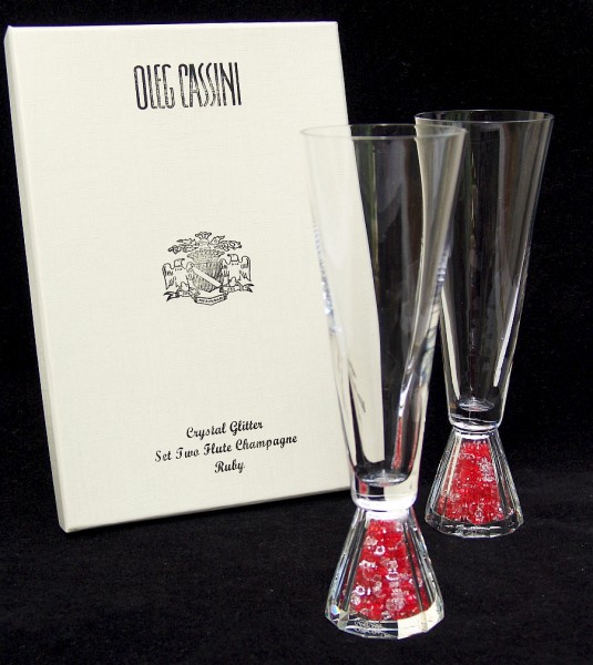 OLEG CASSINI Crystal Glitter Rot - 2 Sektgläser / Champagner - NEU+OVP