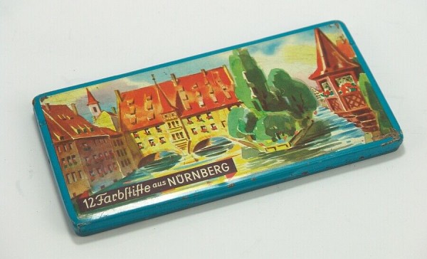 Blechdose um 1950 - 12 Farbstifte aus Nürnberg - Buntstifte